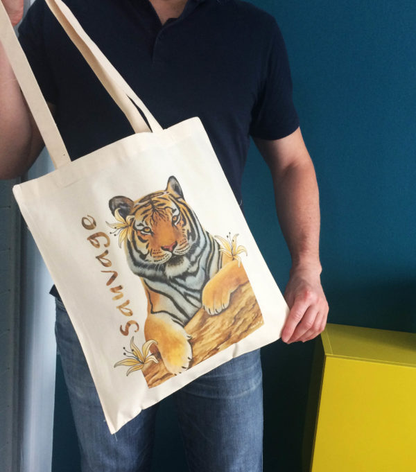 sac illustré tigre tote bag Kalam