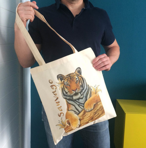 sac illustré tigre tote bag Kalam