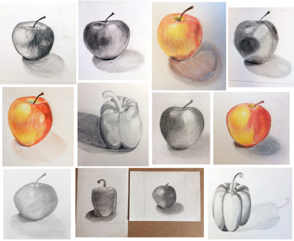 dessiner une pomme au crayons