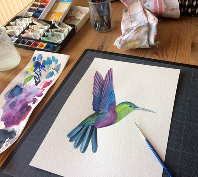 aquarelle colibri oiseau exotique
